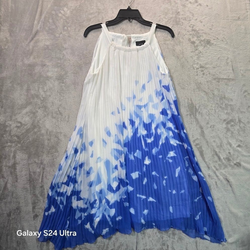 Apt. 9 Womens Blue White Abstract Pleated Maxi Skirt Elastic Waist Size 12